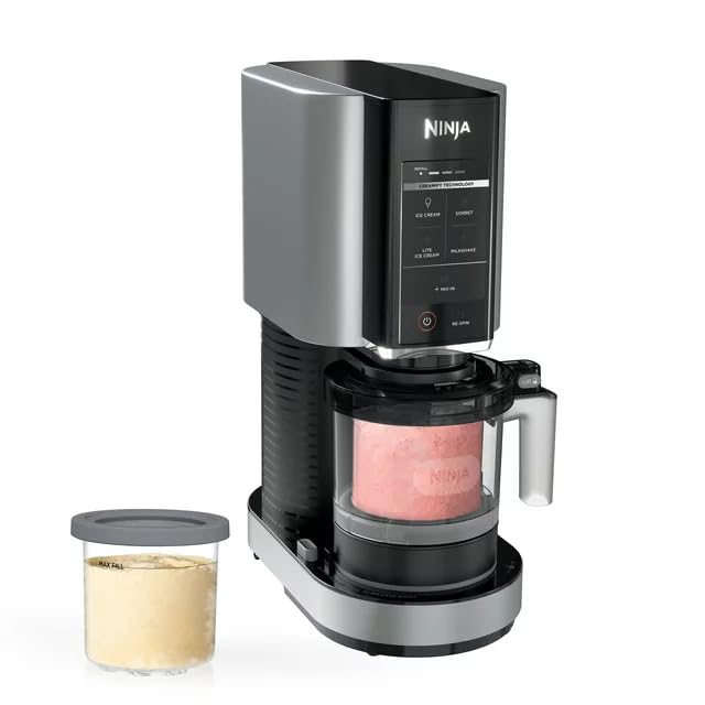 Ninja NC300 CREAMi Ice Cream Maker, for Sorbet, Milkshake, Lite Ice Cream, and Mix-in, 5 One-Touch Programs, with (2) Pint Containers & Lids, Compact Size, Perfect for Kids, Silver