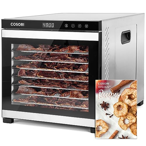 COSORI Food Dehydrator for Jerky, with 16.2ft² Drying Space, 1000W, 10 Stainless Steel Trays Dehydrated Machine (50 Recipes) with 48H Timer and Temp Control, for Herbs, Fruit, Meat, and Yogurt,Silver