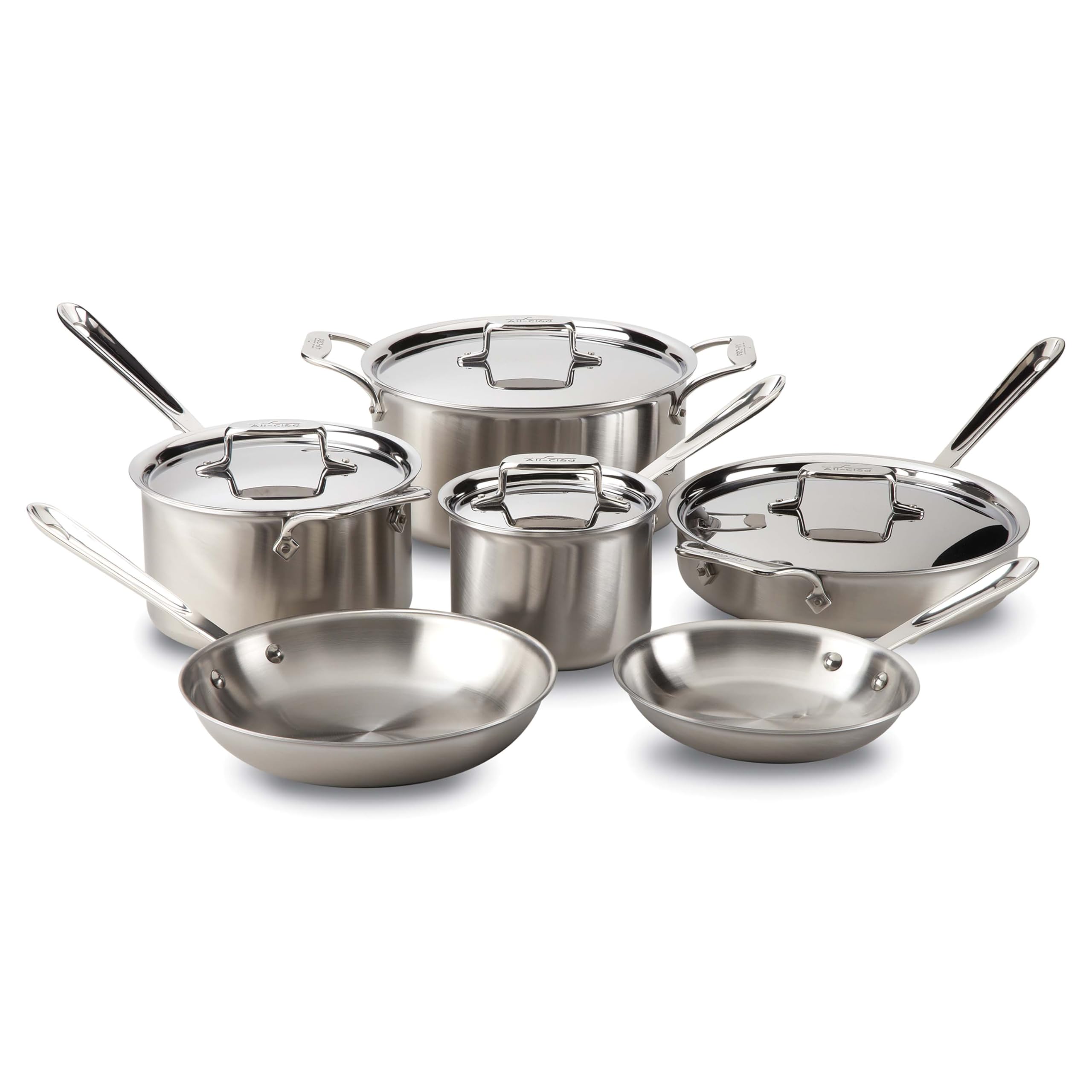 All-Clad D5 5-Ply Brushed Stainless Steel Cookware (Set of 10 Piece) Induction Oven Broiler Safe 600F Pots and Pans Silver