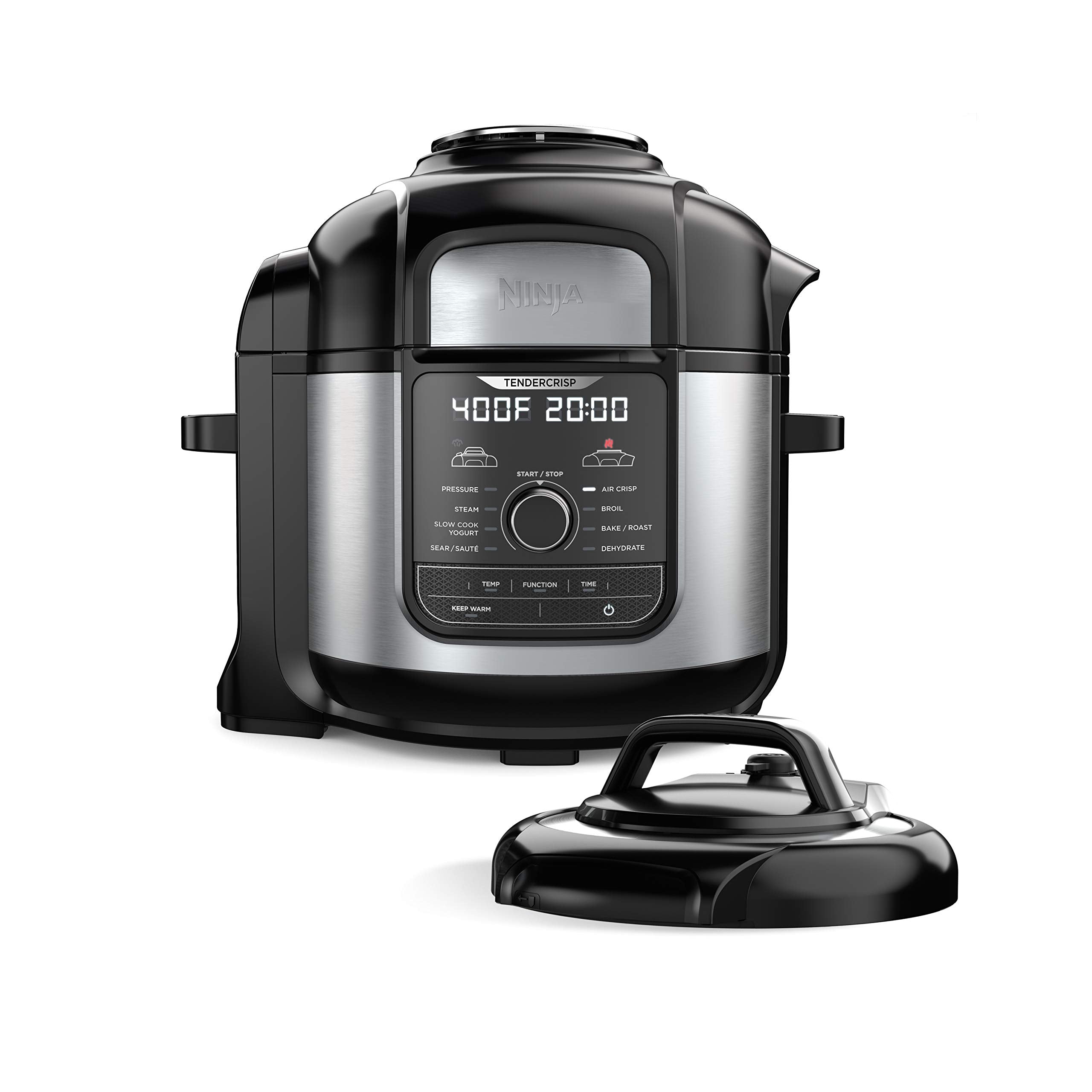 Ninja FD401 Foodi 12-in-1 Deluxe XL 8 qt. Pressure Cooker & Air Fryer that Steams, Slow Cooks, Sears, Sautés, Dehydrates & More, with 5 qt. Crisper Basket, Reversible Rack & Recipe Book, Silver